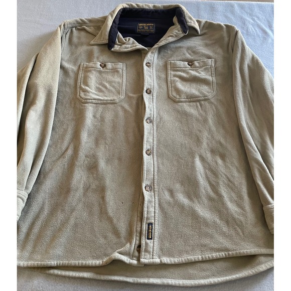 Woolrich Other - VTG Woolrich Mens Fleece Shirt Jacket Tan Khaki Button Up L Large *READ*